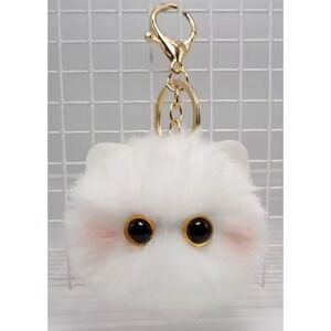 Adorable Pom Pom Kitty Cat Keychain White